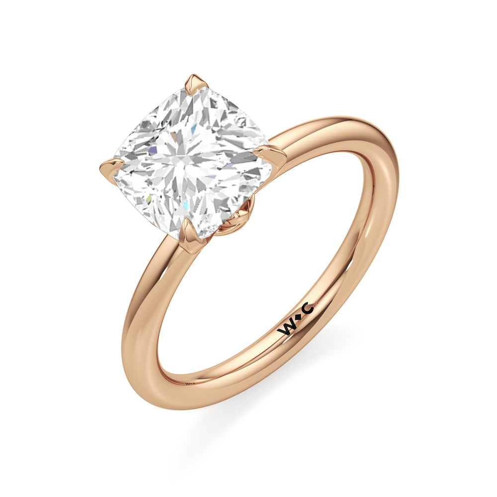 The W Classic Engagement Ring with Cushion Cut Diamond in 14KT Rose Gold view 3
