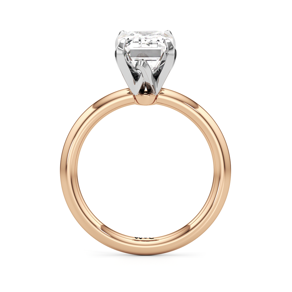 The W Classic Engagement Ring with Emerald Cut Diamond in 14KT Rose Gold & Platinum view 2
