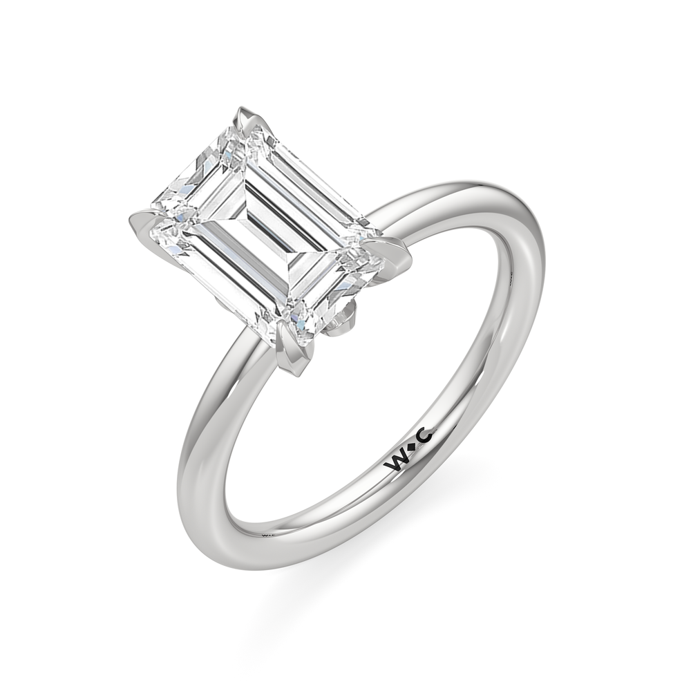 The W Classic Engagement Ring with Emerald Cut Diamond in 14KT Platinum view 3

