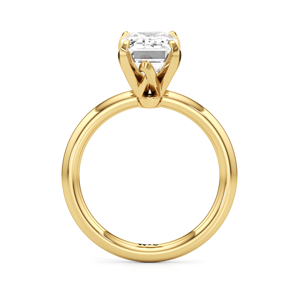 The W Classic Engagement Ring with Emerald Cut Diamond in 14KT Yellow Gold view 2
