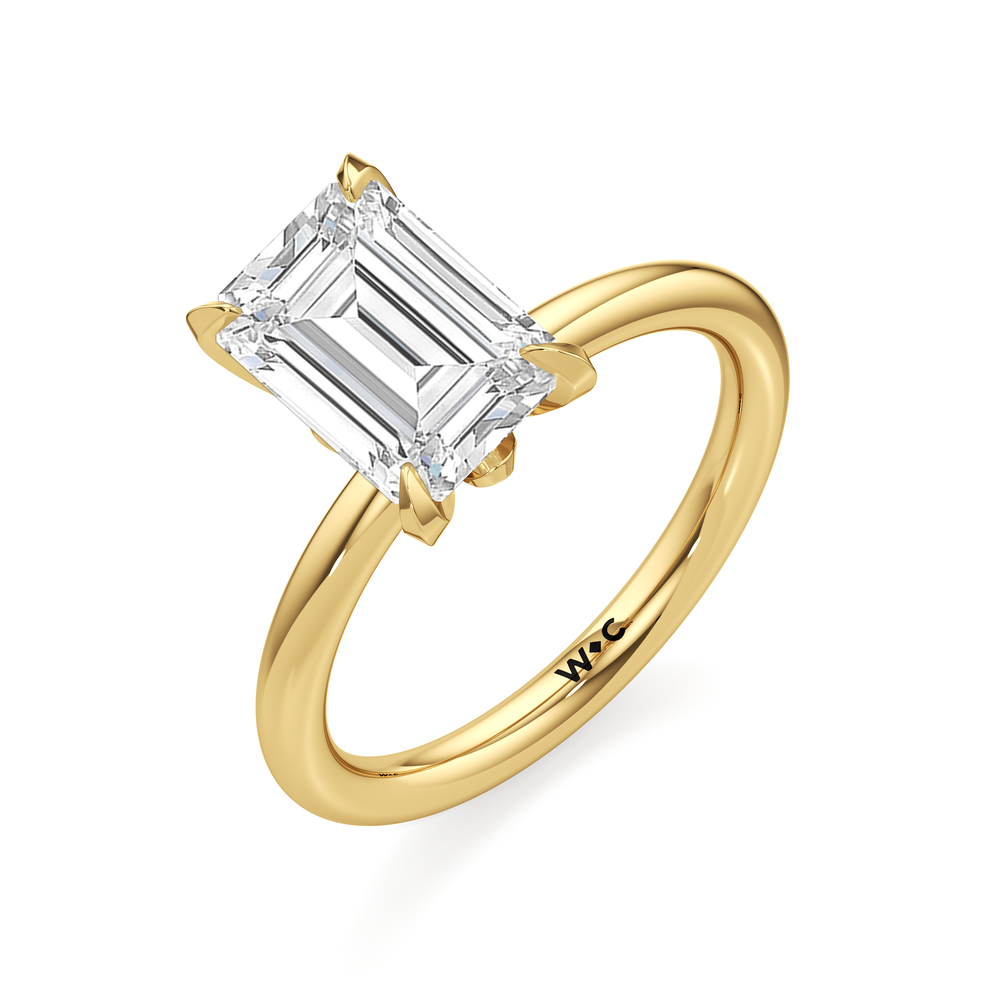 The W Classic Engagement Ring with Emerald Cut Diamond in 14KT Yellow Gold view 3
