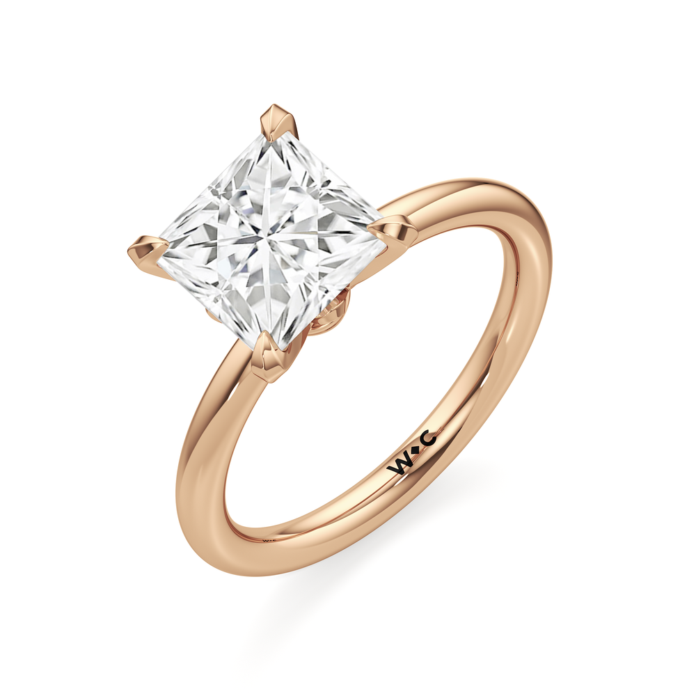 The W Classic Engagement Ring with Princess Cut Diamond in 14KT Rose Gold view 3

