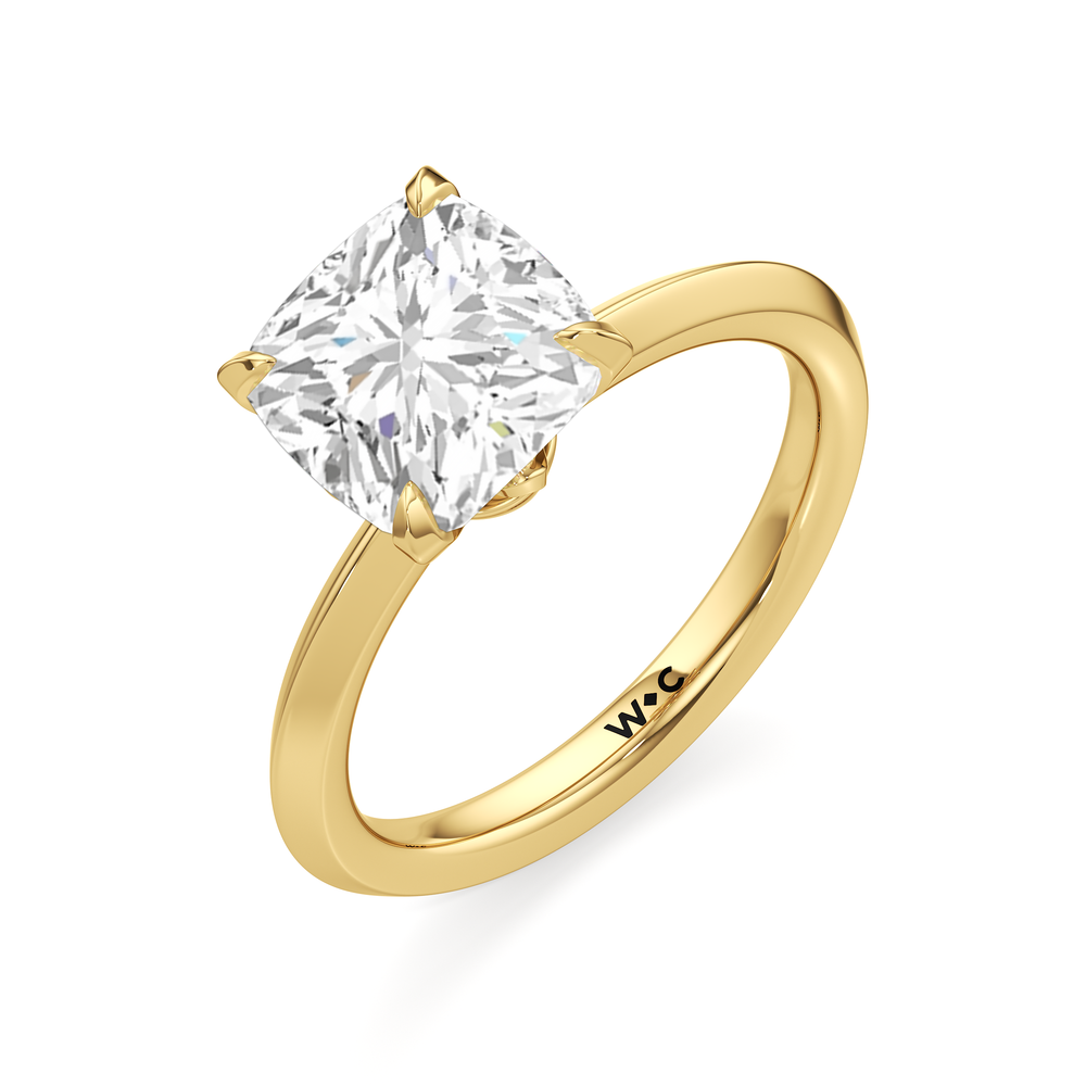 The W Evolution Engagement Ring with Cushion Cut Diamond in 14KT Yellow Gold view 3
