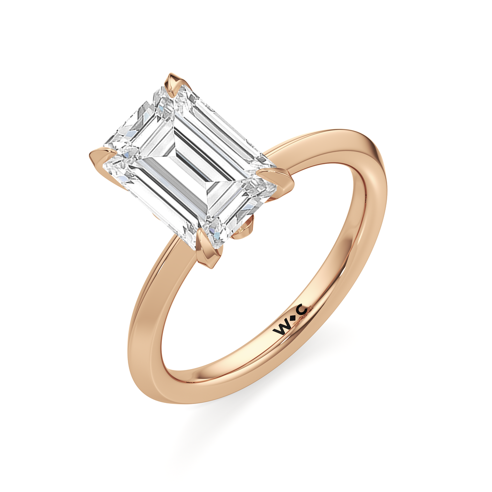 The W Evolution Engagement Ring with Emerald Cut Diamond in 14KT Rose Gold view 3
