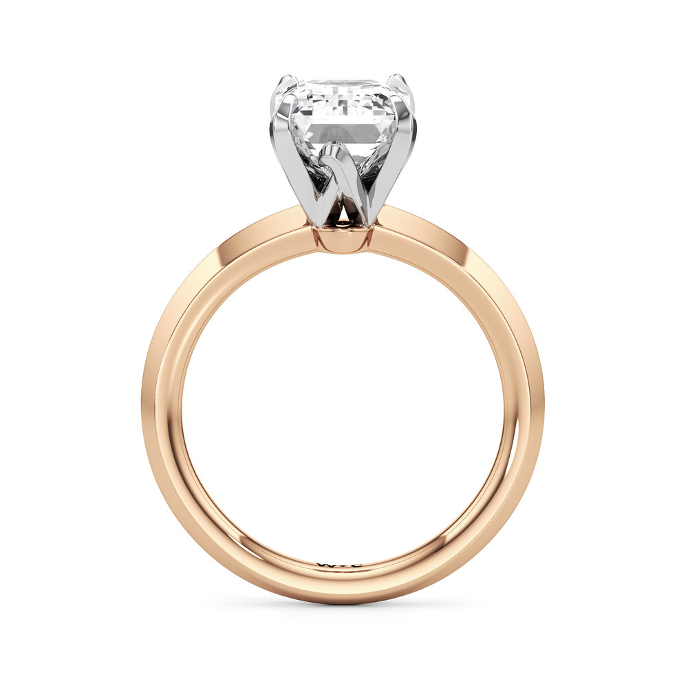 The W Evolution Engagement Ring with Emerald Cut Diamond in 14KT Rose Gold & Platinum view 2
