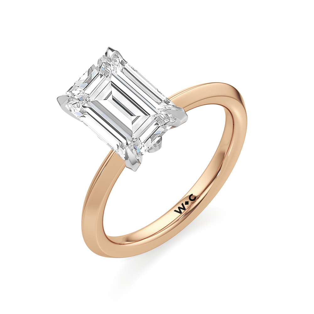 The W Evolution Engagement Ring with Emerald Cut Diamond in 14KT Rose Gold & Platinum view 3
