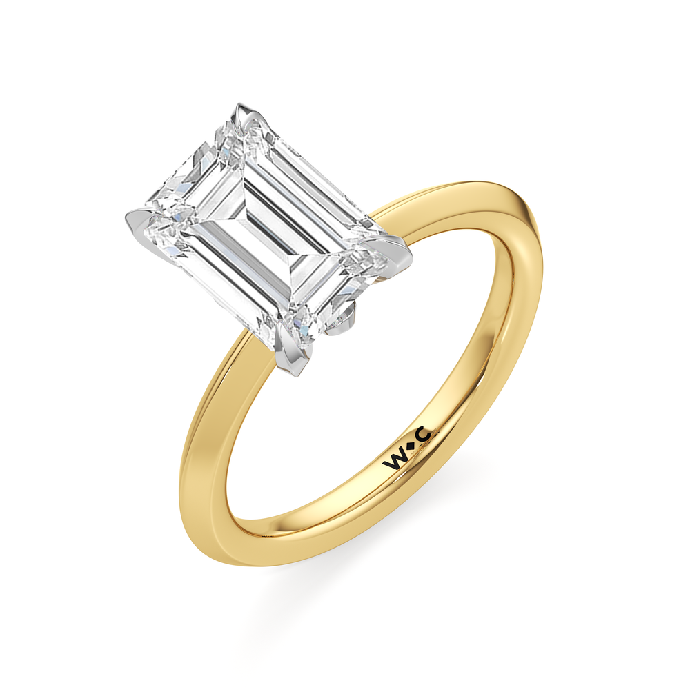 The W Evolution Engagement Ring with Emerald Cut Diamond in 14KT Yellow Gold & Platinum view 3
