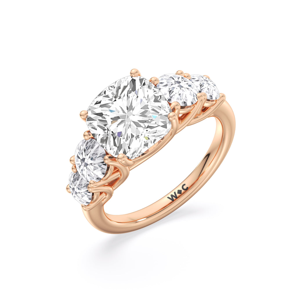 Cushion Cut Trellis Basket Side Stone Engagement Ring with Lab Grown Diamond in 14KT Rose Gold view 6
