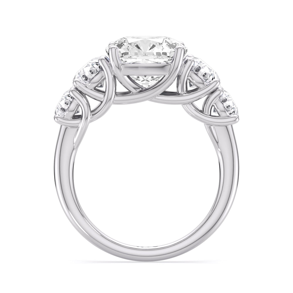 Cushion Cut Trellis Basket Side Stone Engagement Ring with Lab Grown Diamond in 14KT Platinum view 5
