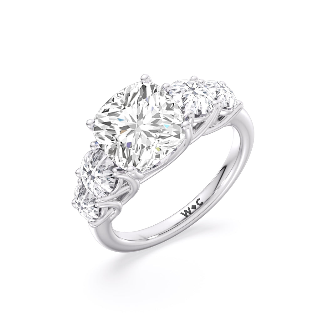 Cushion Cut Trellis Basket Side Stone Engagement Ring with Lab Grown Diamond in 14KT Platinum view 6
