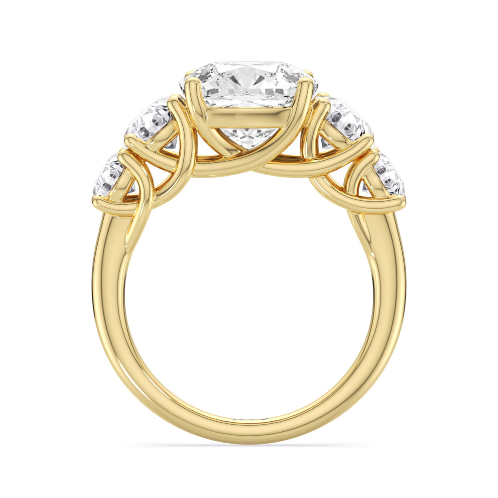Cushion Cut Trellis Basket Side Stone Engagement Ring with Lab Grown Diamond in 14KT Yellow Gold view 6
