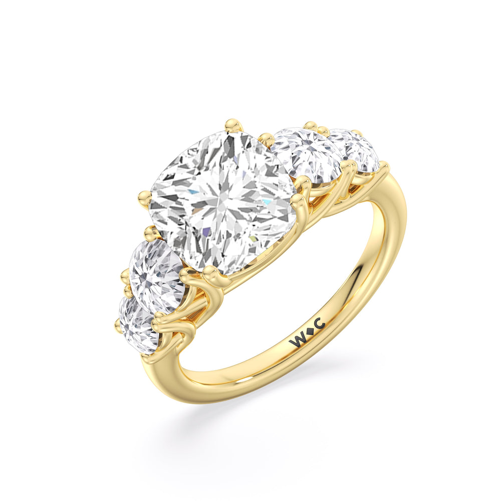 Cushion Cut Trellis Basket Side Stone Engagement Ring with Lab Grown Diamond in 14KT Yellow Gold view 5
