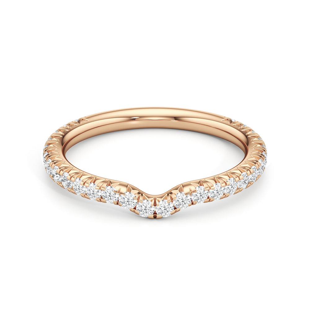 The W Pavé Diamond Wedding Band with 18KT Rose Gold Cut Diamond in 14KT Rose Gold view 1
