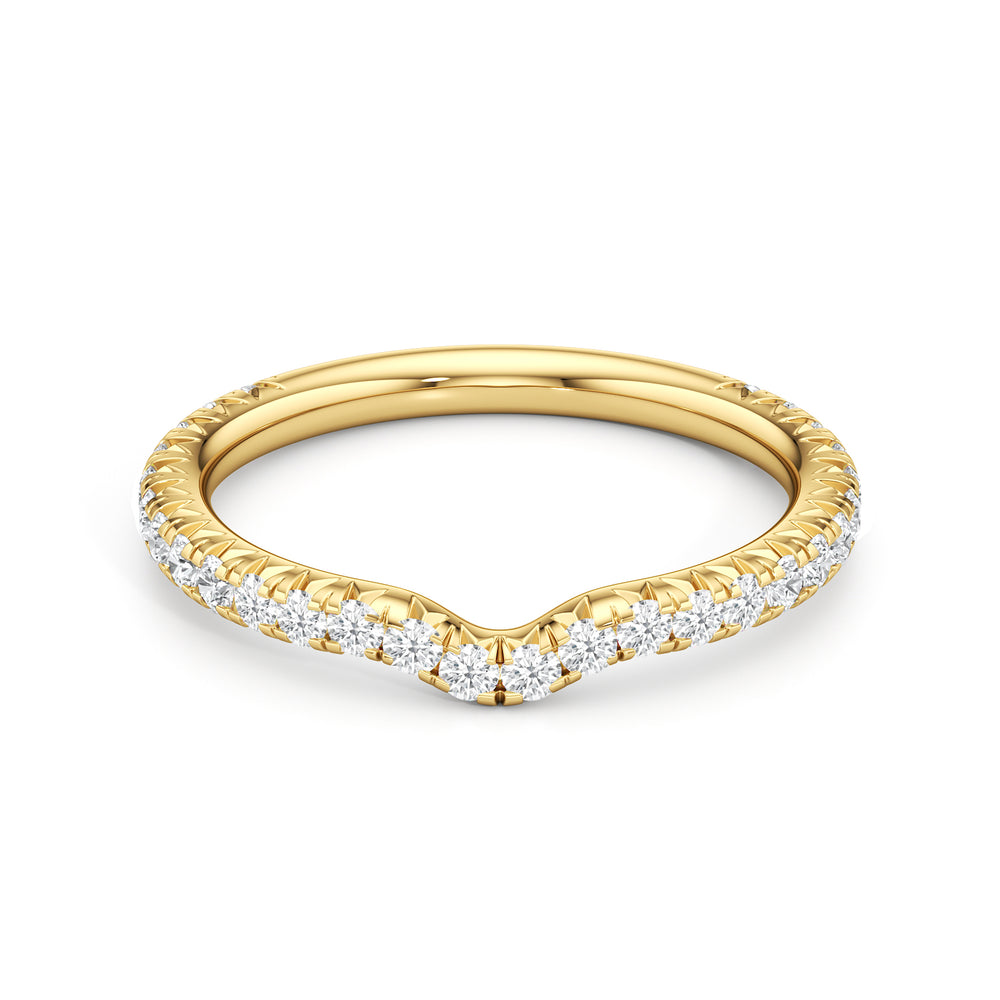 The W Pavé Diamond Wedding Band with 18KT Yellow Gold Cut Diamond in 14KT Yellow Gold view 1
