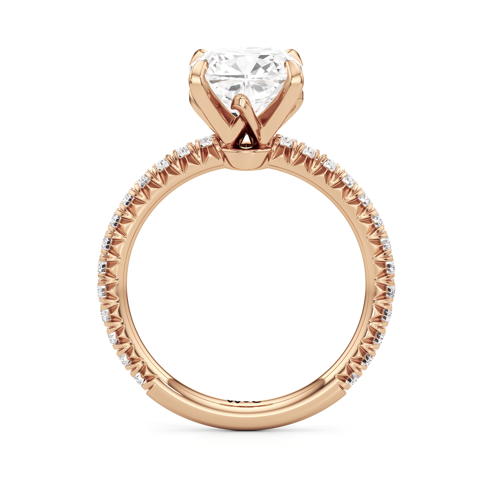 The W Pavé Engagement Ring with Cushion Cut Diamond in 14KT Rose Gold view 2
