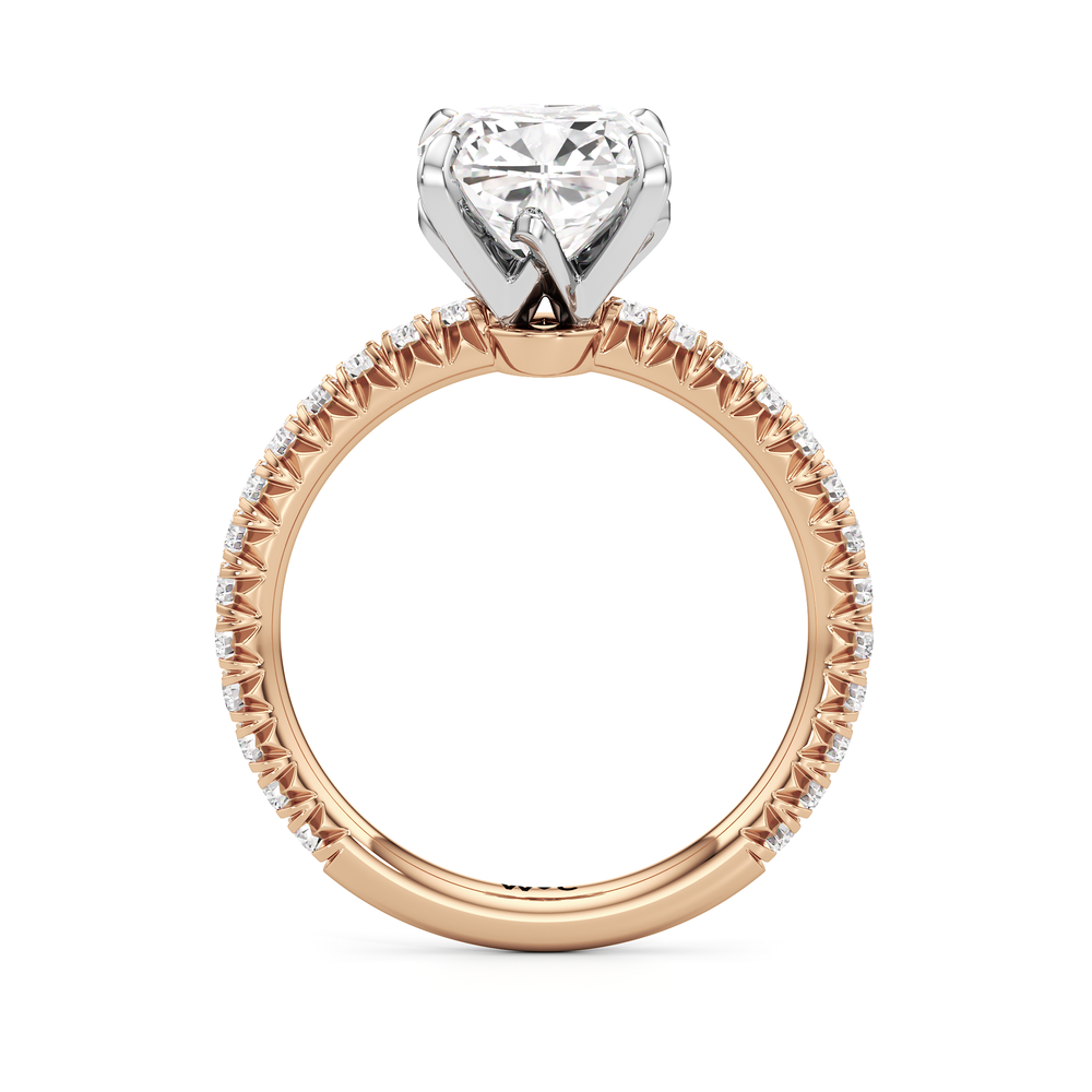 The W Pavé Engagement Ring with Cushion Cut Diamond in 14KT Rose Gold & Platinum view 2
