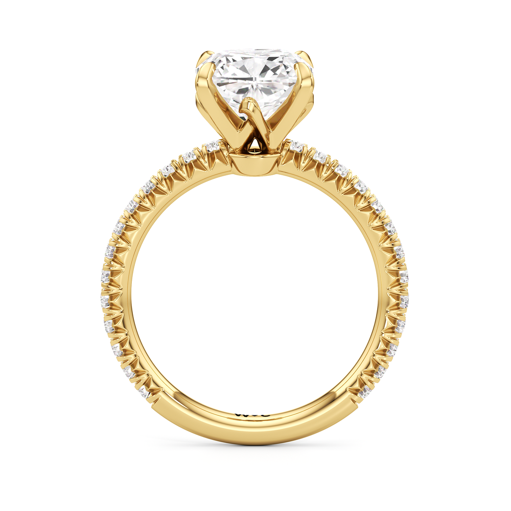 The W Pavé Engagement Ring with Cushion Cut Diamond in 14KT Yellow Gold view 2

