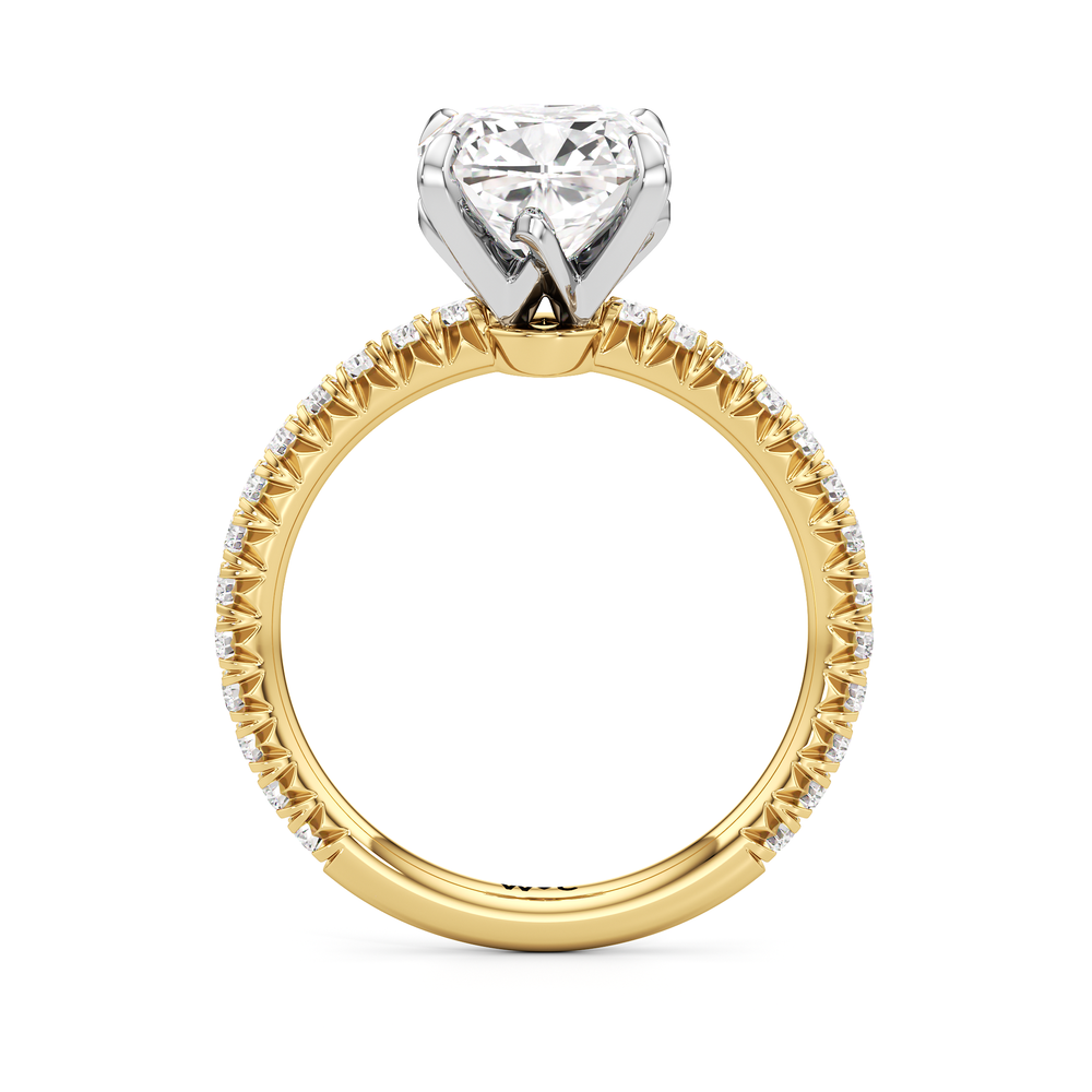 The W Pavé Engagement Ring with Cushion Cut Diamond in 14KT Yellow Gold & Platinum view 2
