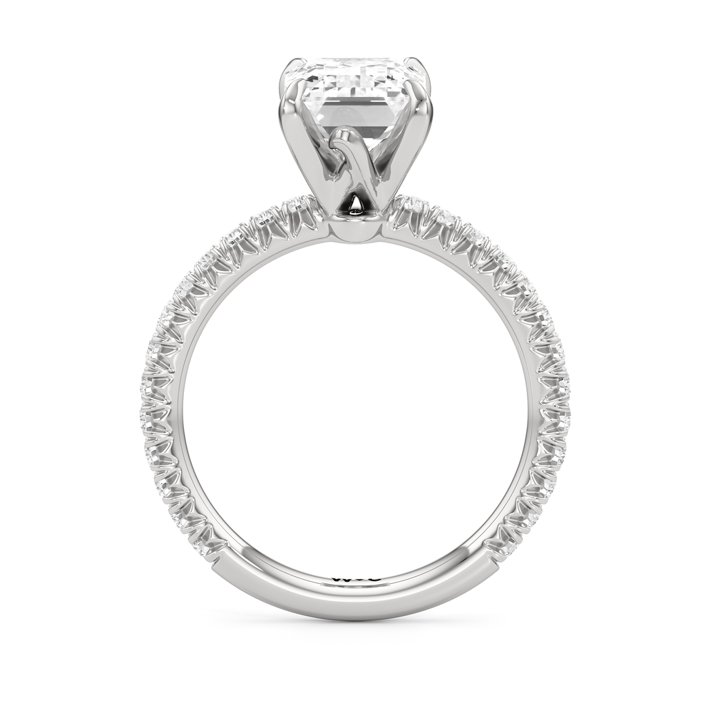The W Pavé Engagement Ring with Emerald Cut Diamond in 14KT Platinum view 2
