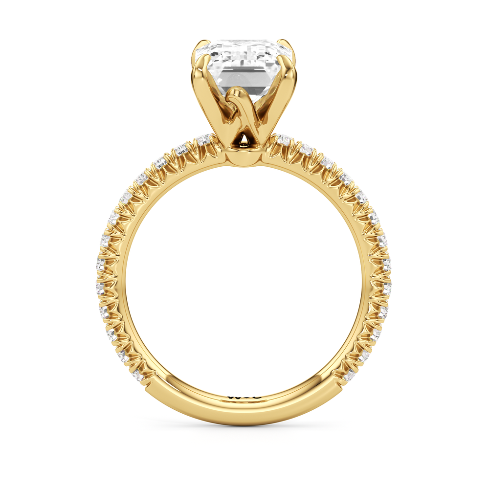 The W Pavé Engagement Ring with Emerald Cut Diamond in 14KT Yellow Gold view 2

