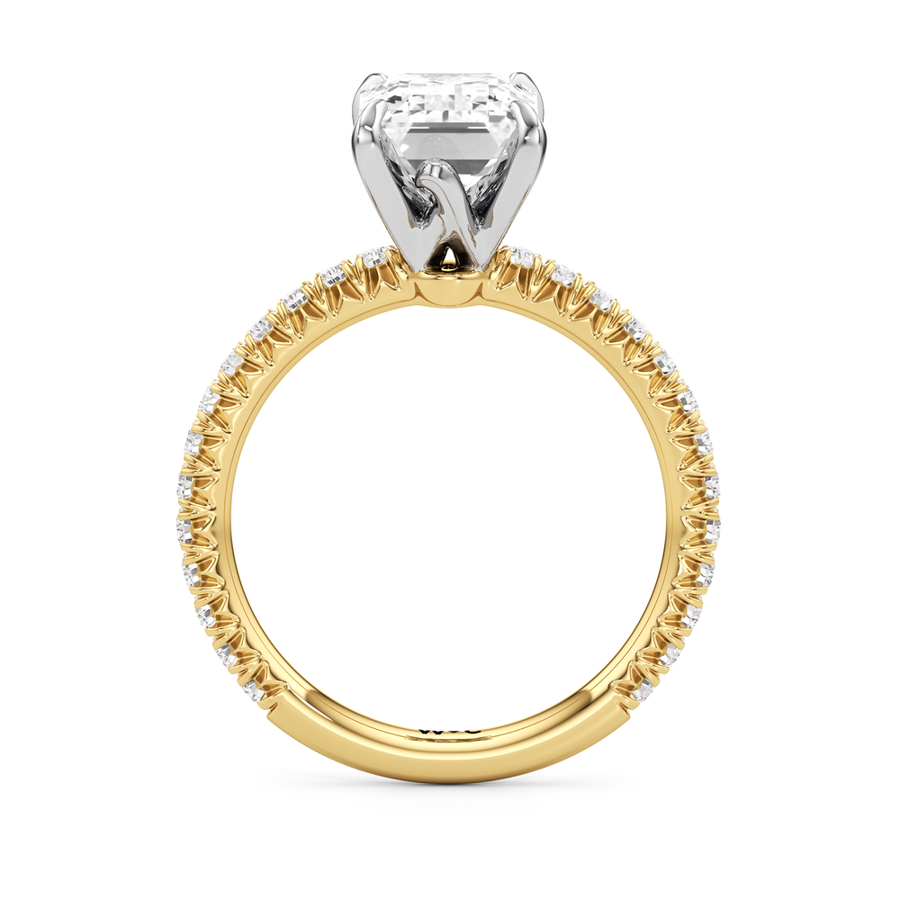 The W Pavé Engagement Ring with Emerald Cut Diamond in 14KT Yellow Gold & Platinum view 2
