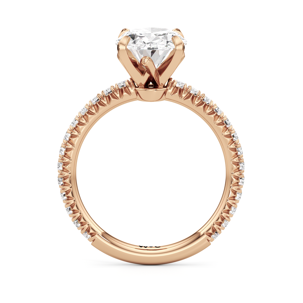 The W Pavé Engagement Ring with Oval Cut Diamond in 14KT Rose Gold view 2
