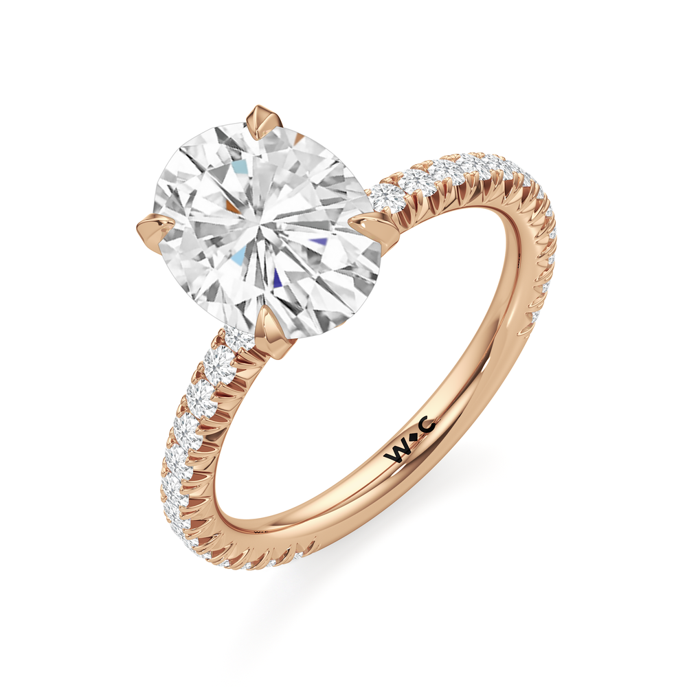 The W Pavé Engagement Ring with Oval Cut Diamond in 14KT Rose Gold view 6
