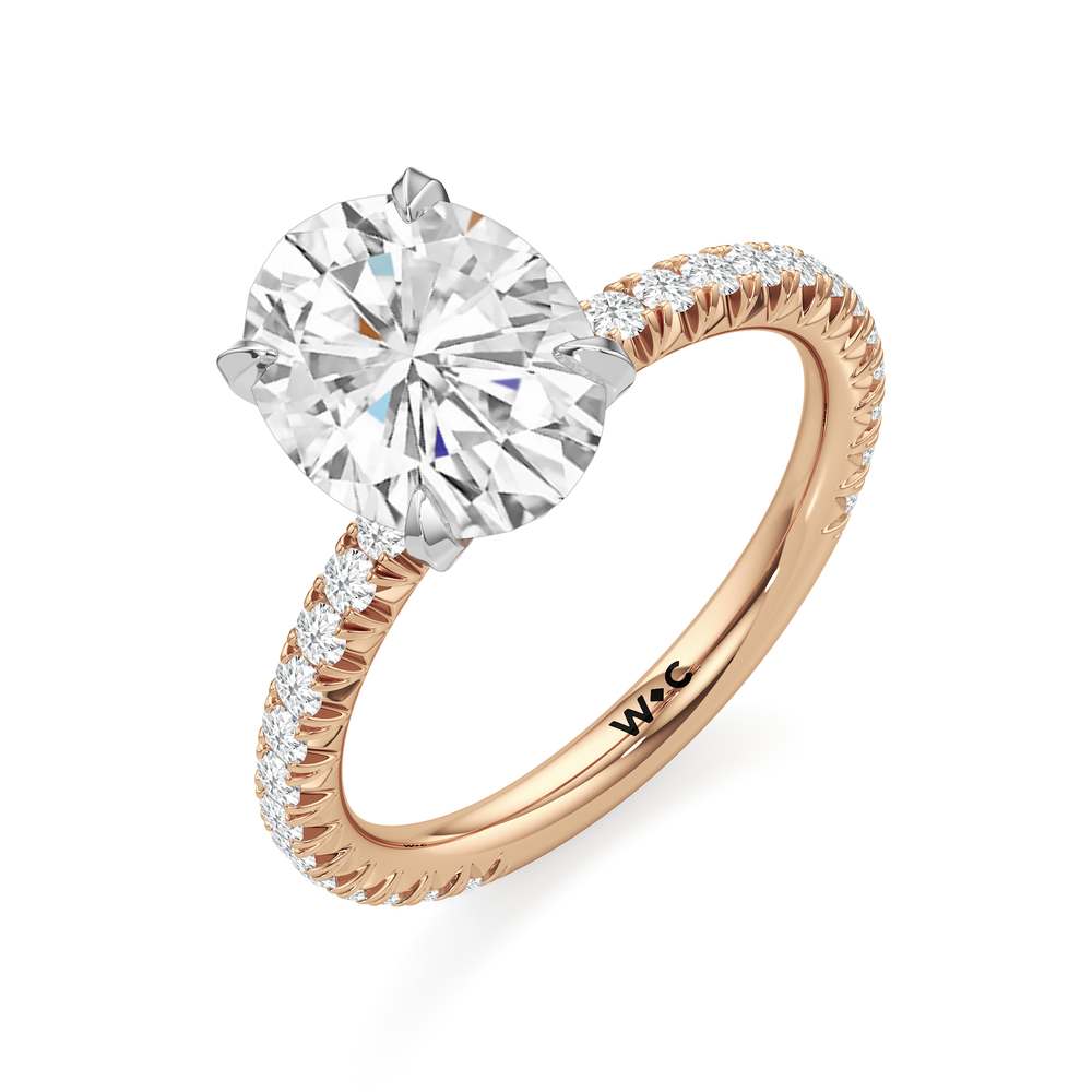 The W Pavé Engagement Ring with Oval Cut Diamond in 14KT Rose Gold & Platinum view 3
