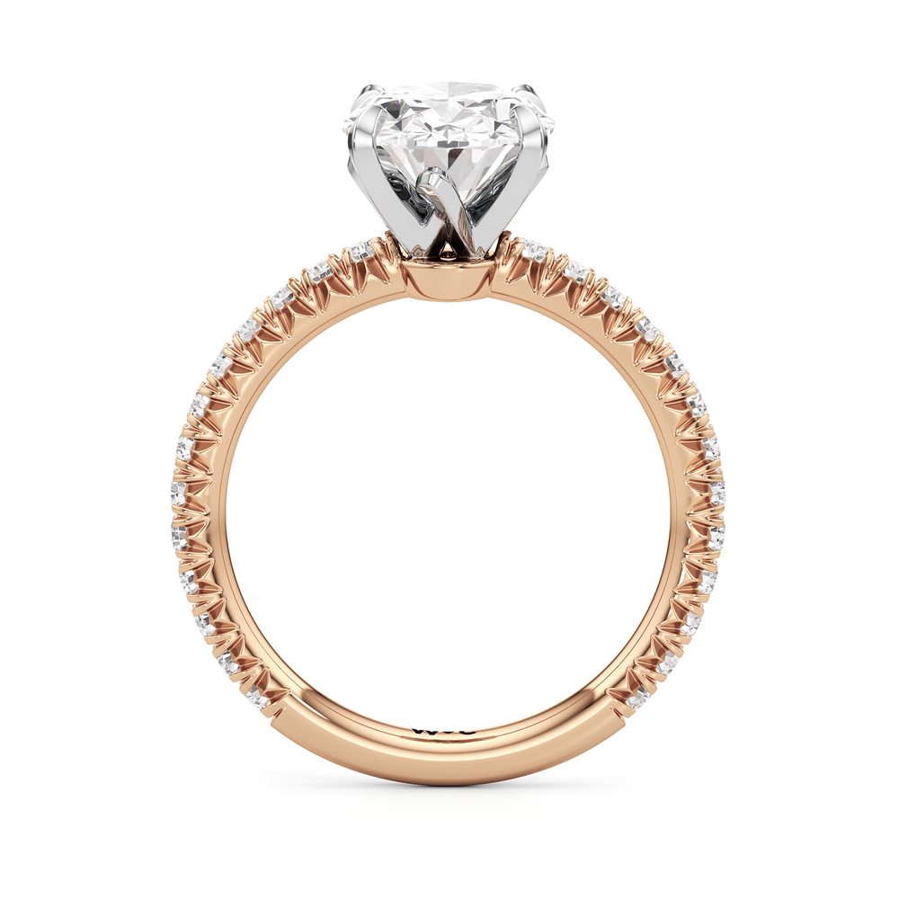 The W Pavé Engagement Ring with Oval Cut Diamond in 14KT Rose Gold & Platinum view 2
