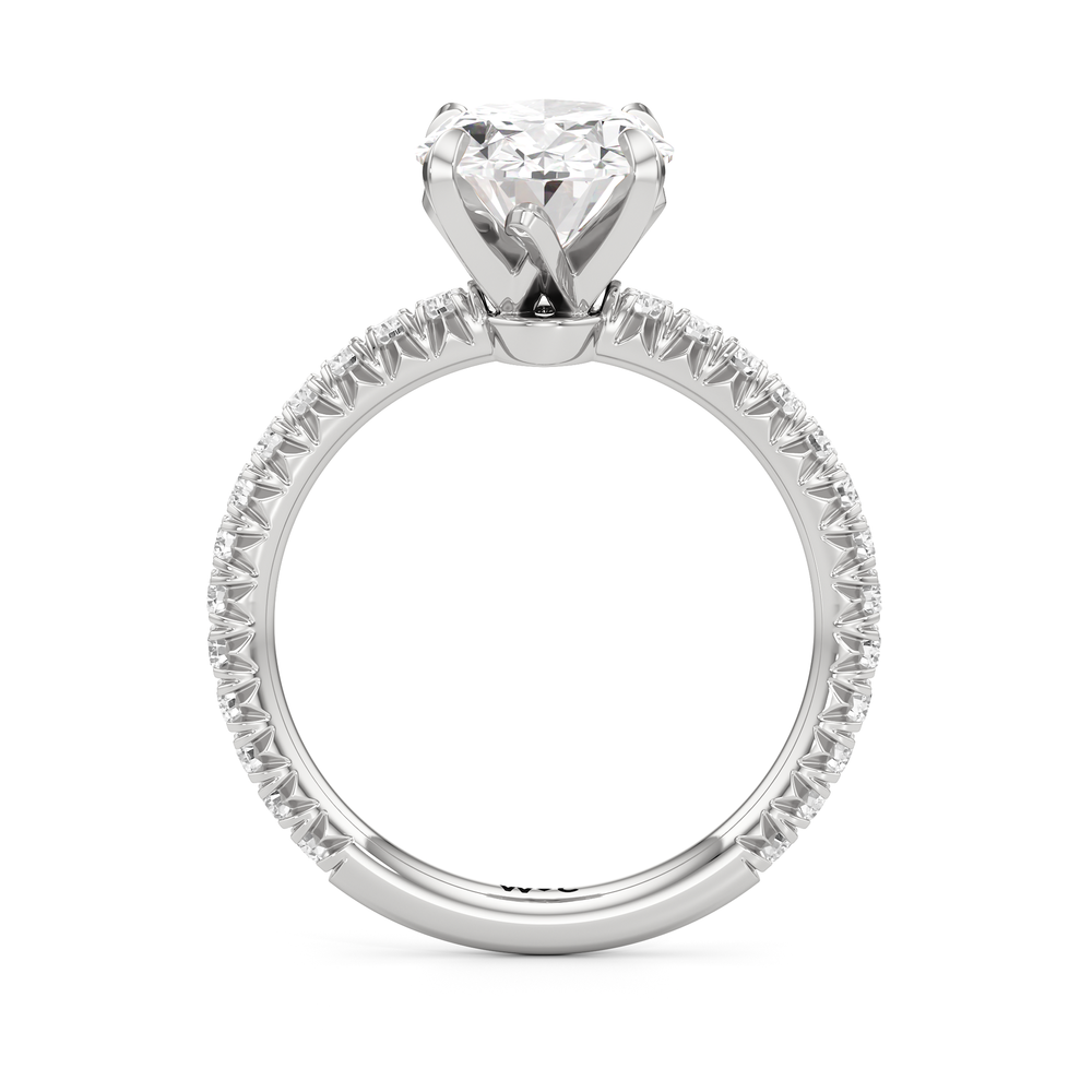 The W Pavé Engagement Ring with Oval Cut Diamond in 14KT Platinum view 2
