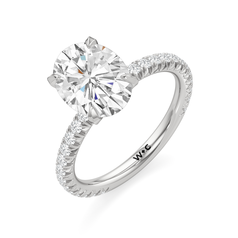 The W Pavé Engagement Ring with Oval Cut Diamond in 14KT Platinum view 3
