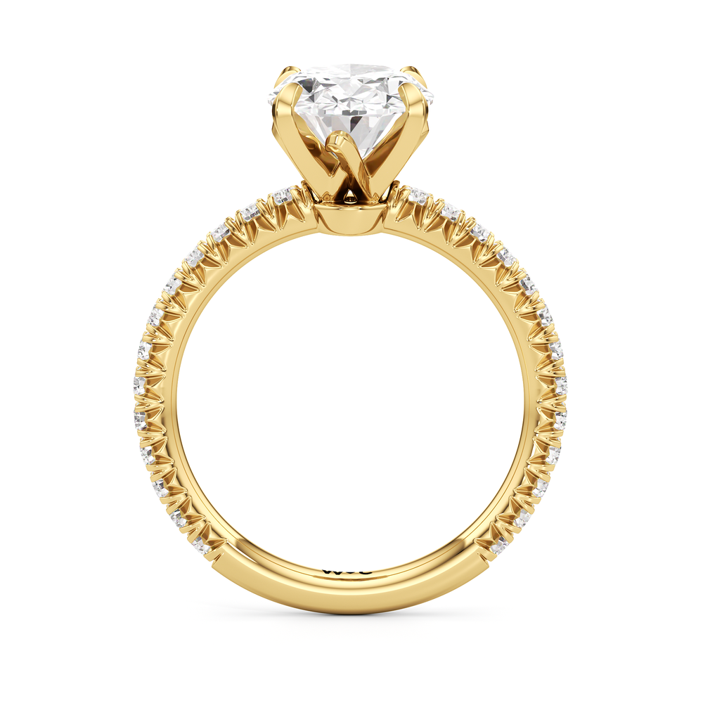 The W Pavé Engagement Ring with Oval Cut Diamond in 14KT Yellow Gold view 2
