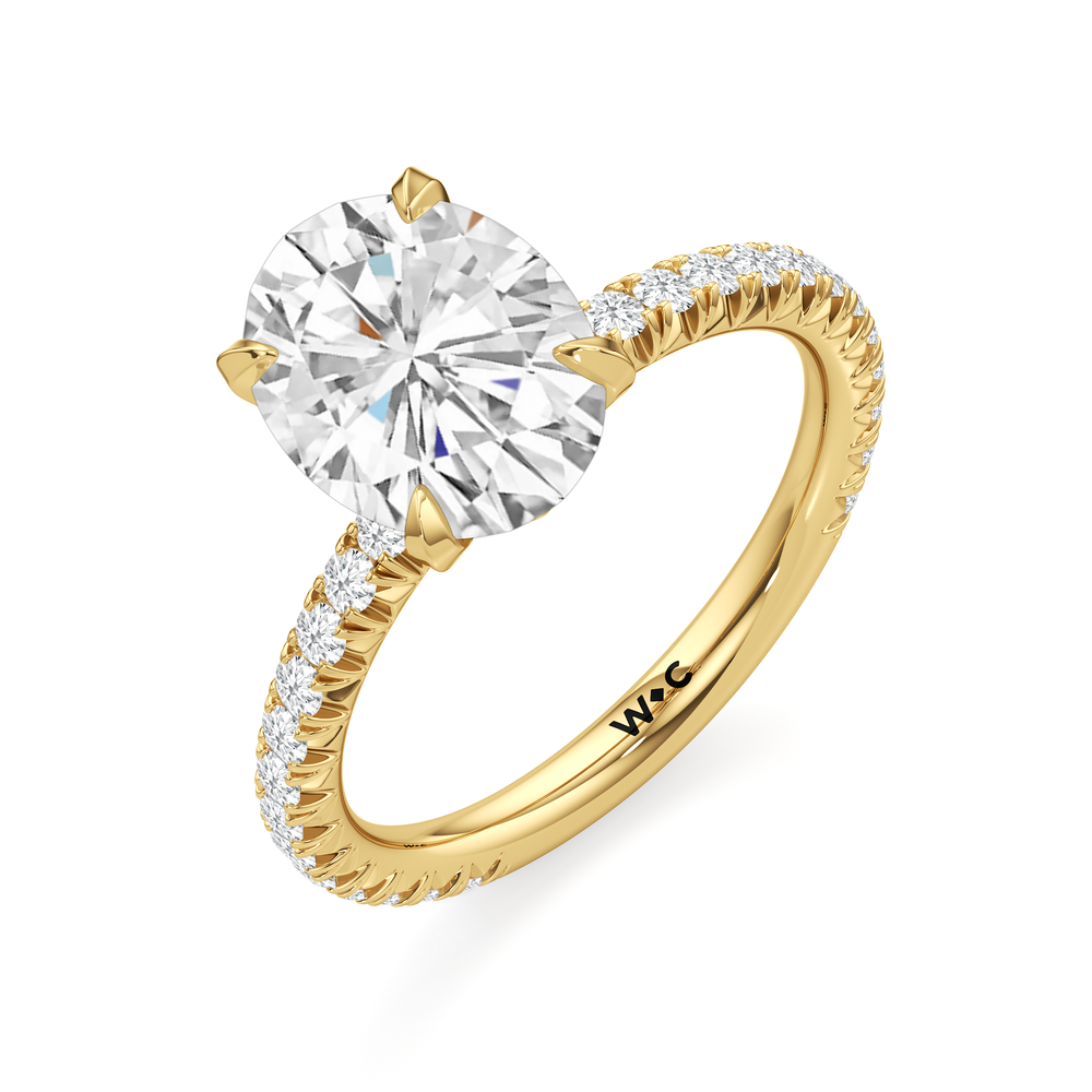 The W Pavé Engagement Ring with Oval Cut Diamond in 14KT Yellow Gold view 3
