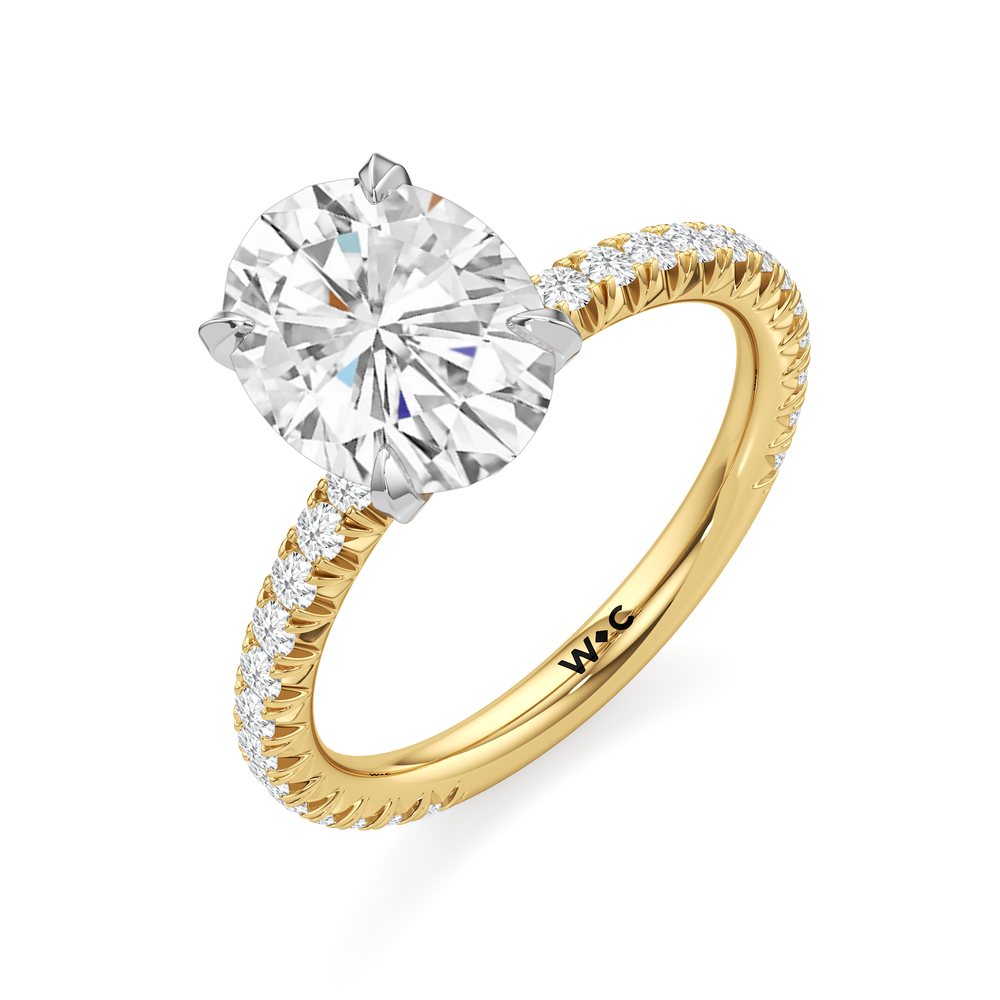The W Pavé Engagement Ring with Oval Cut Diamond in 14KT Yellow Gold & Platinum view 3
