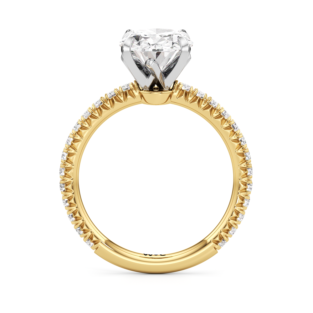 The W Pavé Engagement Ring with Oval Cut Diamond in 14KT Yellow Gold & Platinum view 2
