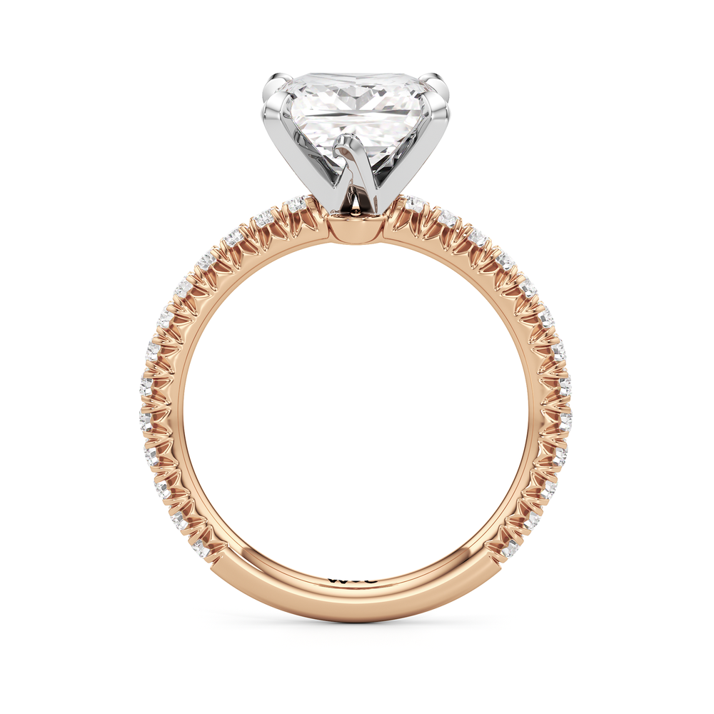 The W Pavé Engagement Ring with Princess Cut Diamond in 14KT Rose Gold & Platinum view 2
