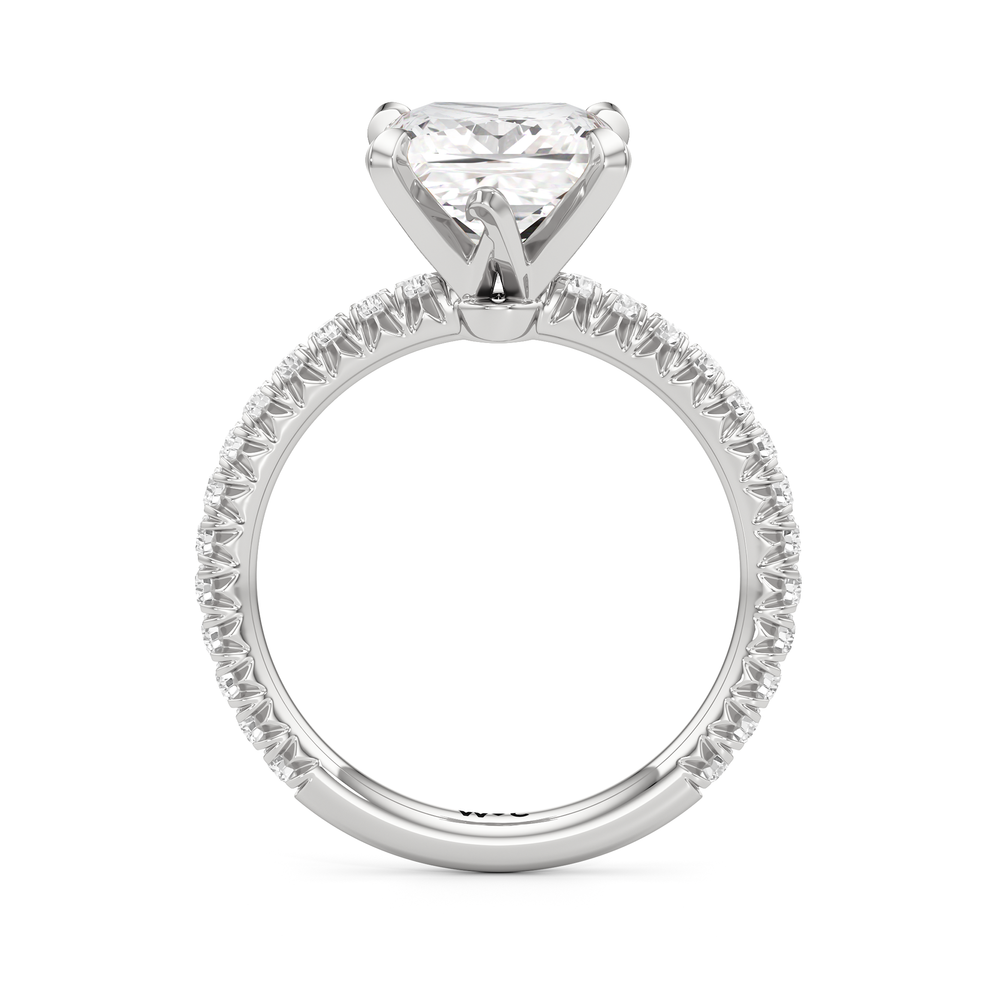 The W Pavé Engagement Ring with Princess Cut Diamond in 14KT Platinum view 2
