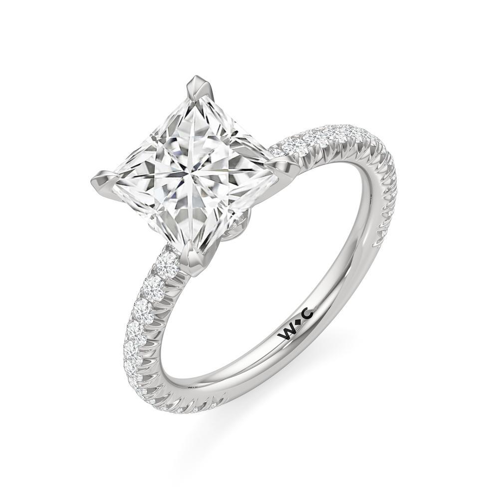 The W Pavé Engagement Ring with Princess Cut Diamond in 14KT Platinum view 3
