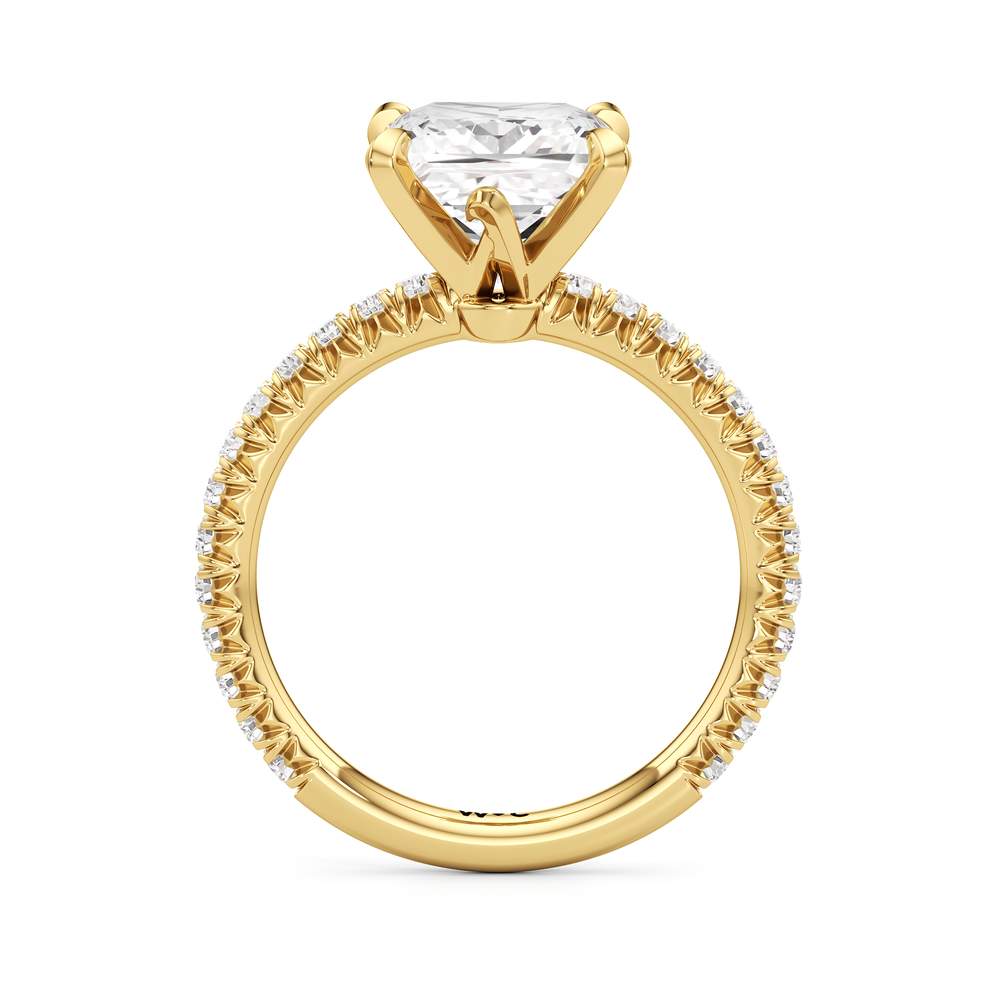 The W Pavé Engagement Ring with Princess Cut Diamond in 14KT Yellow Gold view 2
