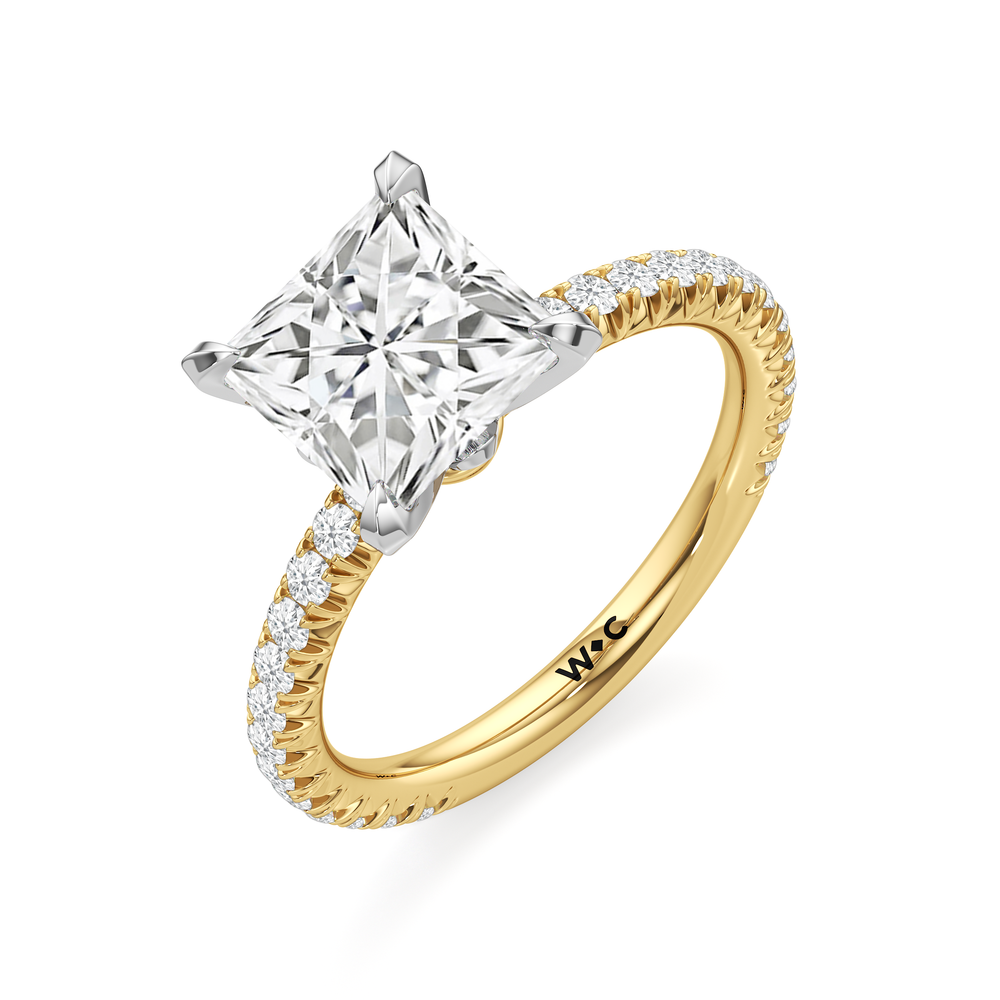 The W Pavé Engagement Ring with Princess Cut Diamond in 14KT Yellow Gold & Platinum view 3
