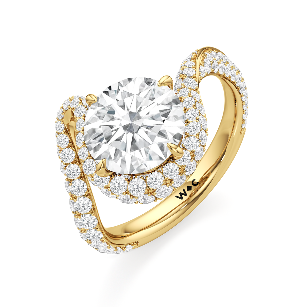 The Cascade Engagement Ring with Round Cut Diamond in 14KT Yellow Gold view 3
