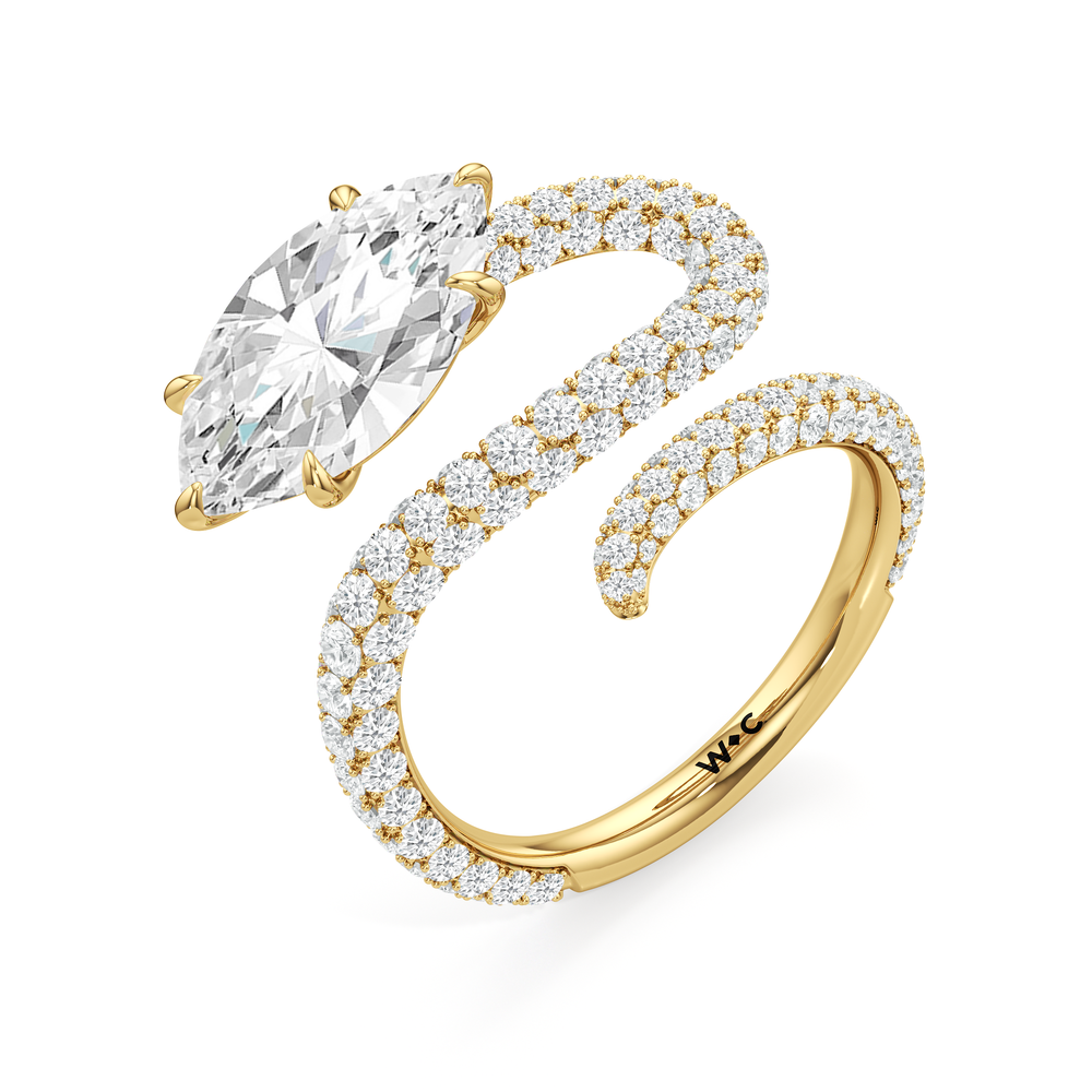The Siren Engagement Ring with Marquise Cut Diamond in 14KT Yellow Gold view 3

