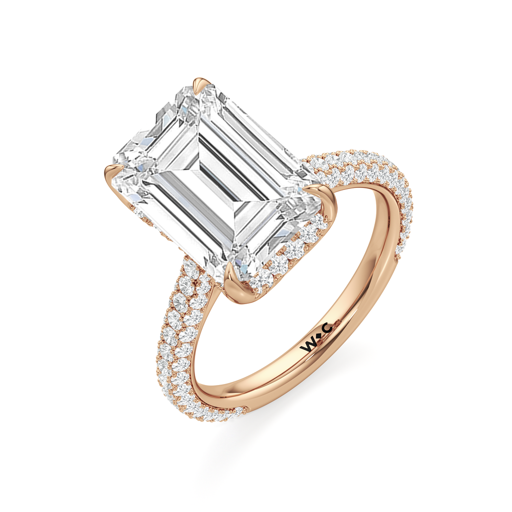 The Atrium Domed Pave Engagmeent Ring with Emerald Cut Diamond in 14KT Rose Gold view 4
