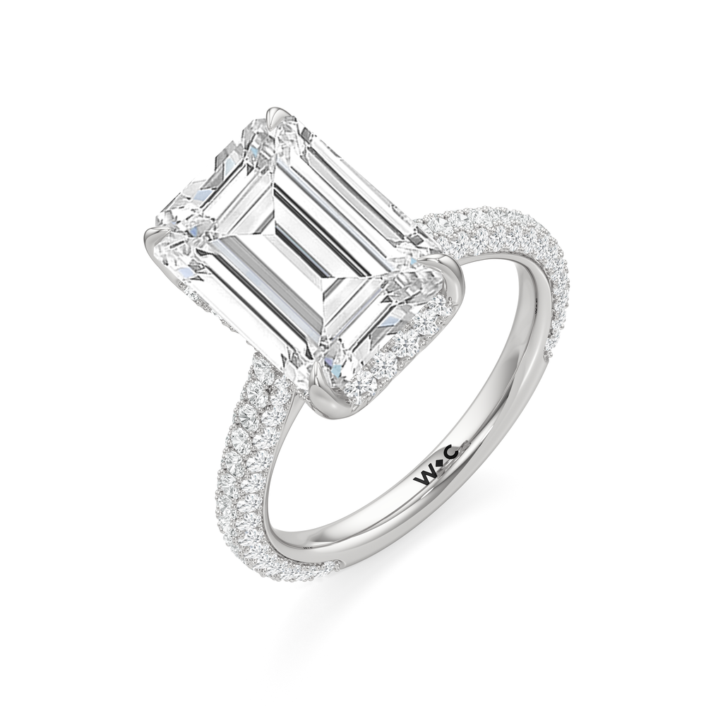 The Atrium Domed Pave Engagmeent Ring with Emerald Cut Diamond in 14KT Platinum view 4
