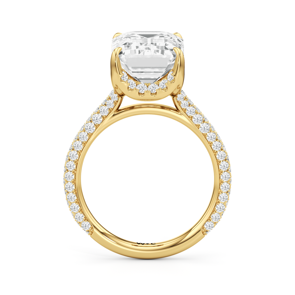 The Atrium Domed Pave Engagmeent Ring with Emerald Cut Diamond in 14KT Yellow Gold view 3
