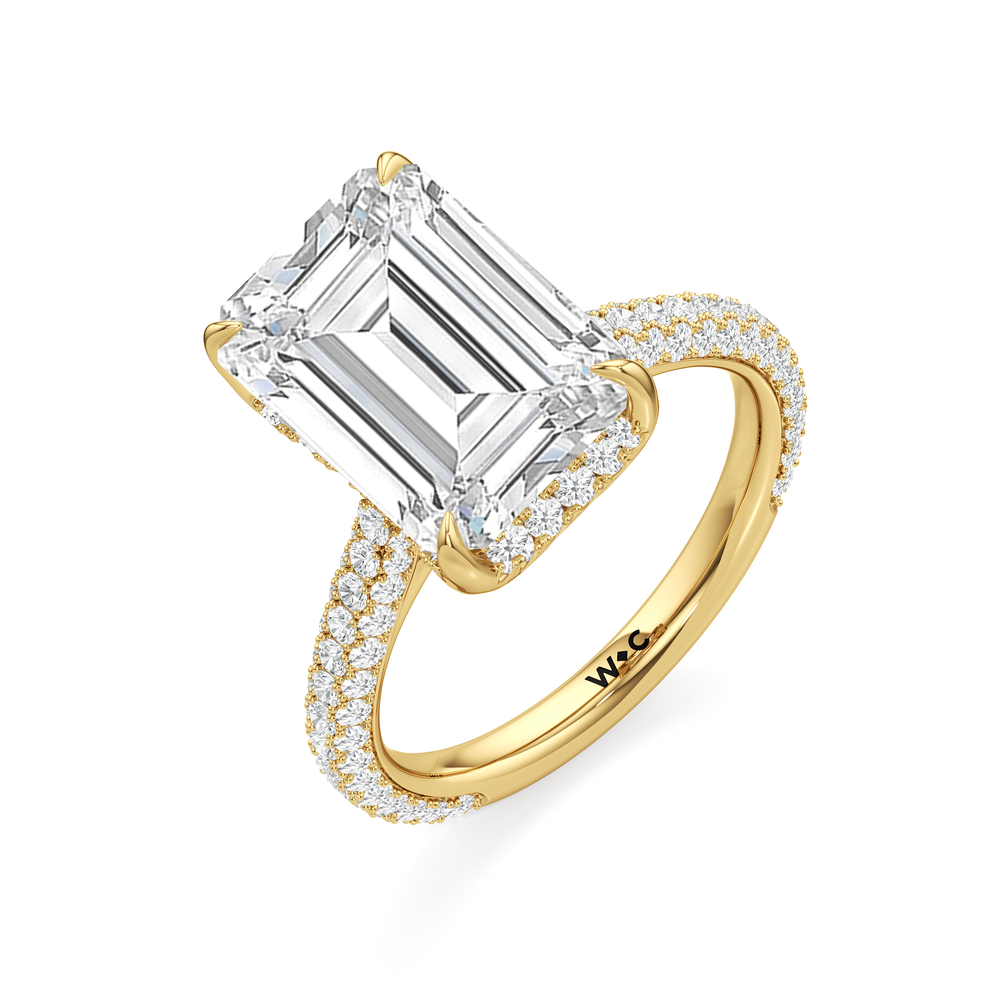 The Atrium Domed Pave Engagmeent Ring with Emerald Cut Diamond in 14KT Yellow Gold view 4
