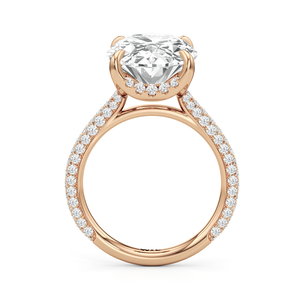 The Atrium Domed Pave Engagmeent Ring with Oval Cut Diamond in 14KT Rose Gold view 3
