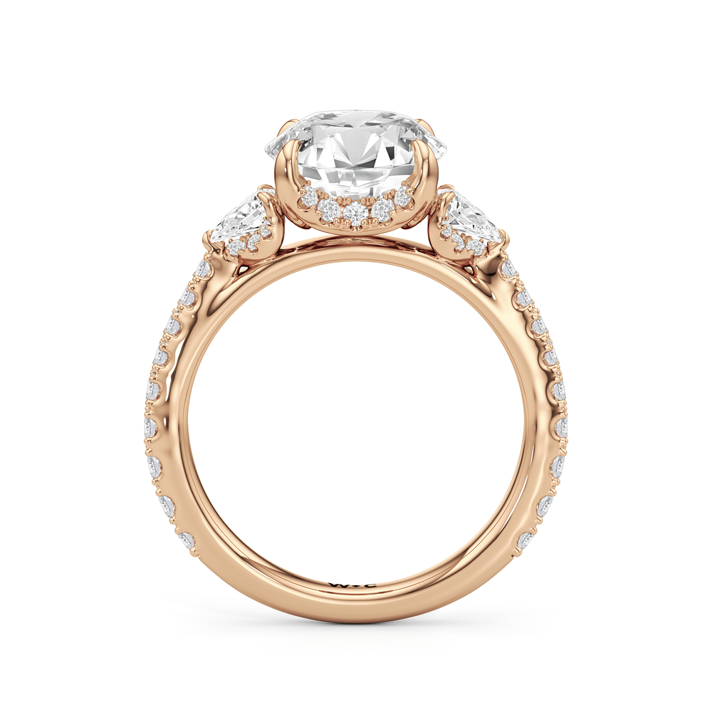 The Cassatt Pear Three Stone Engagement Ring with Round Cut Diamond in 14KT Rose Gold view 5

