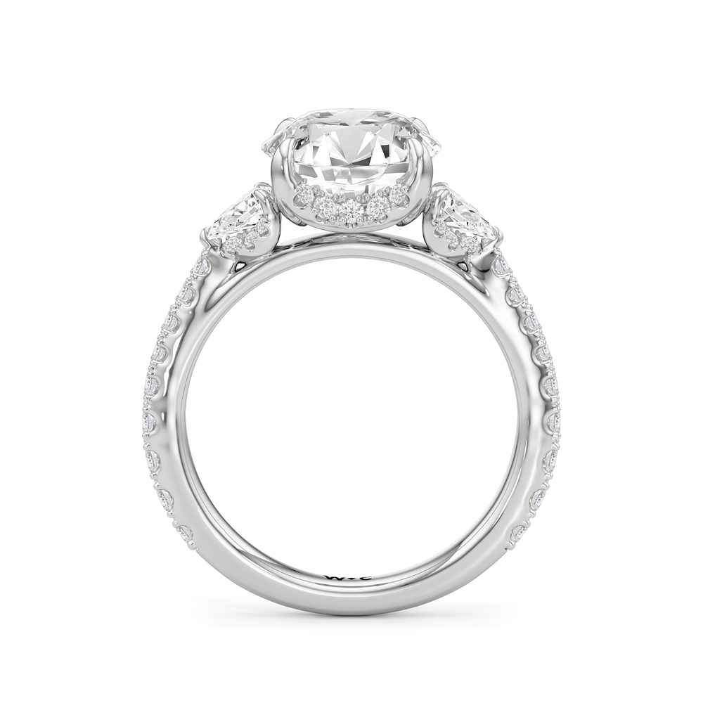 The Atrium Pear Three Stone Engagement Ring with Round Cut Diamond in 14KT Platinum view 3
