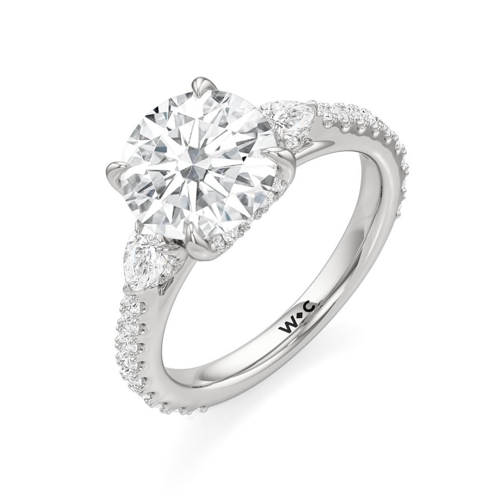 The Cassatt Pear Three Stone Engagement Ring with Round Cut Diamond in 14KT Platinum view 6
